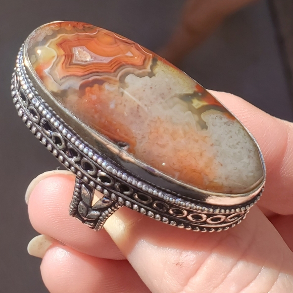 New Oversized Crazy Lace Agate 925 Silver Statement Ring. - Picture 2 of 15